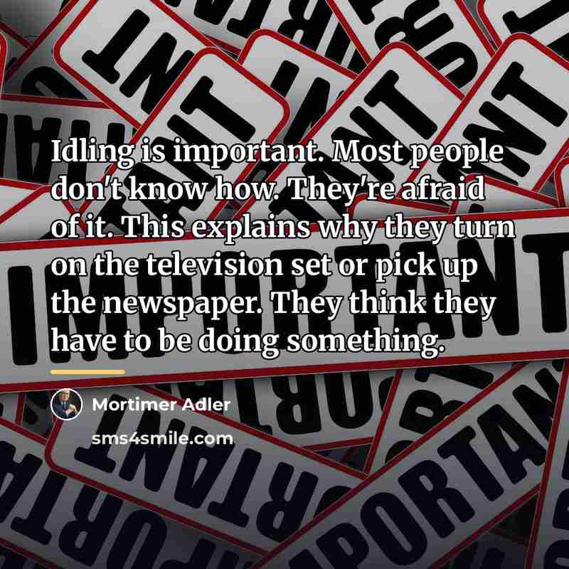 “Idling is important. Most people don't know how. They're afraid…” quote by Mortimer Adler