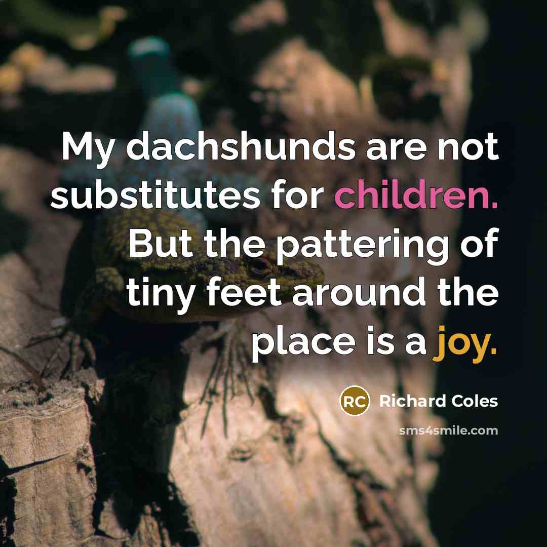 “My dachshunds are not substitutes for children. But the pattering of tiny feet around the place is a joy.” quote by Richard Coles