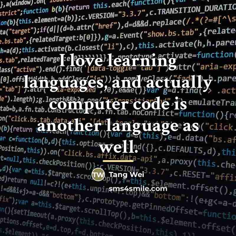 “I love learning languages, and actually computer code is another…” quote by Tang Wei