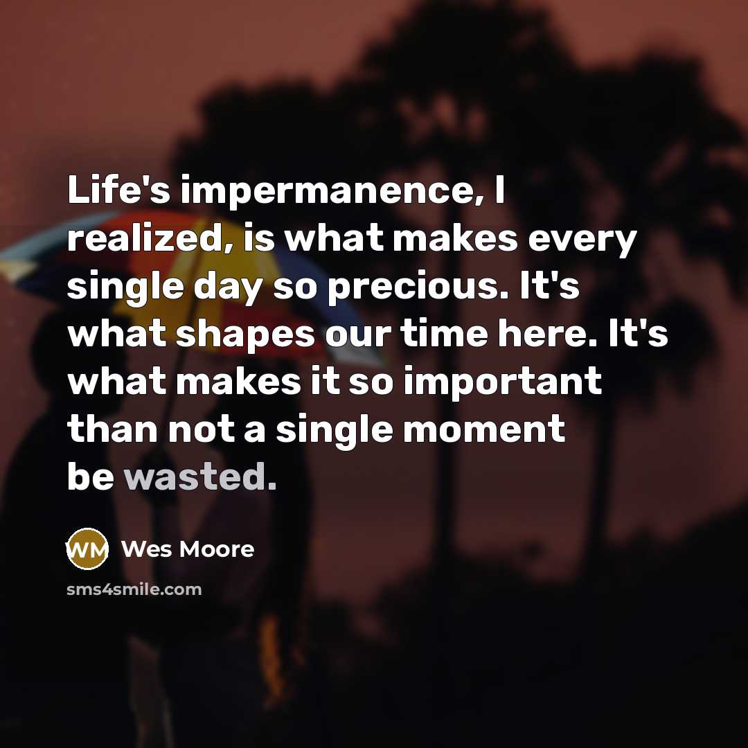 “Life's impermanence, I realized, is what makes every single day…” quote by Wes Moore