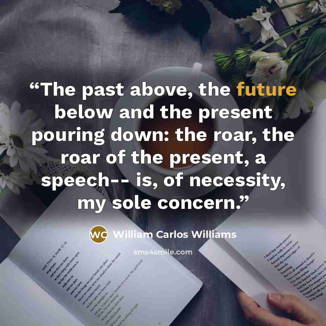 “The past above, the future below and the present pouring down: the roar, the roar of the present, a speech-- is, of necessity, my sole concern.” quote by William Carlos Williams
