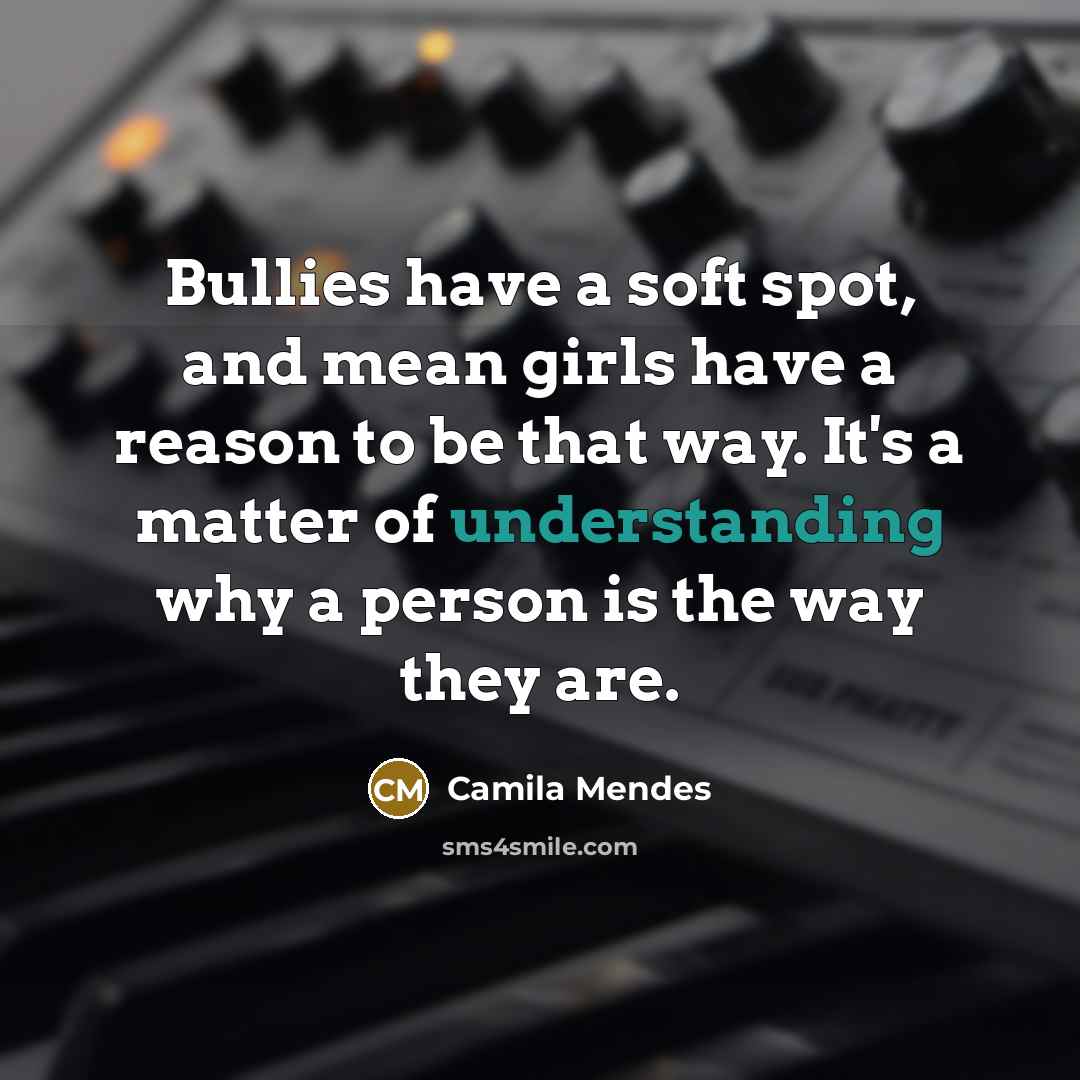 “Bullies have a soft spot, and mean girls have a…” quote by Camila Mendes