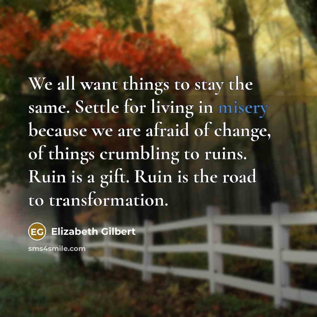 “We all want things to stay the same. Settle for…” quote by Elizabeth Gilbert
