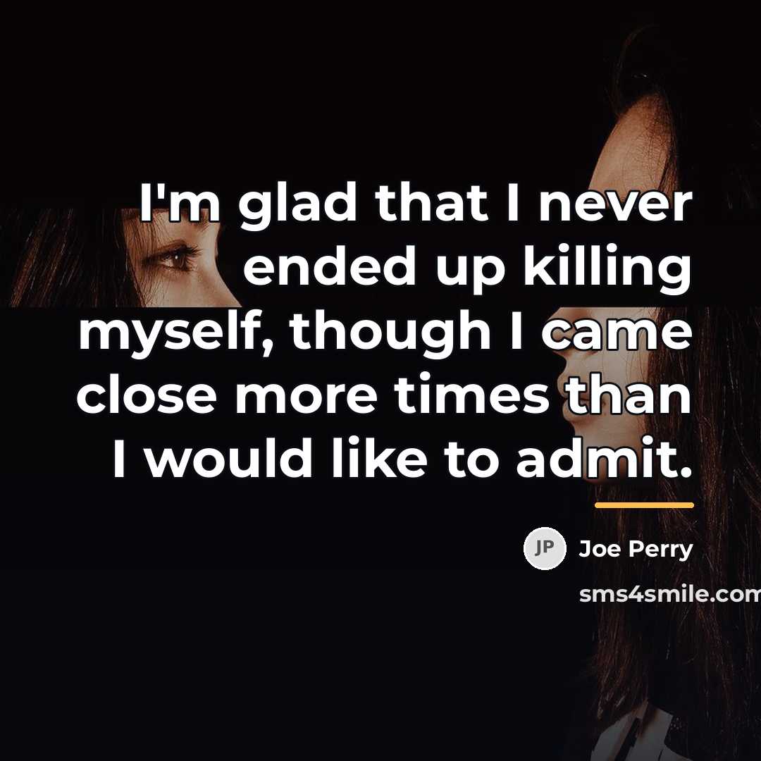“I'm glad that I never ended up killing myself, though…” quote by Joe Perry