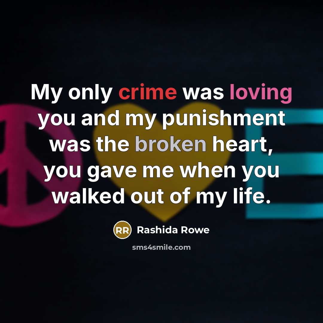 “My only crime was loving you and my punishment was…” quote by Rashida Rowe