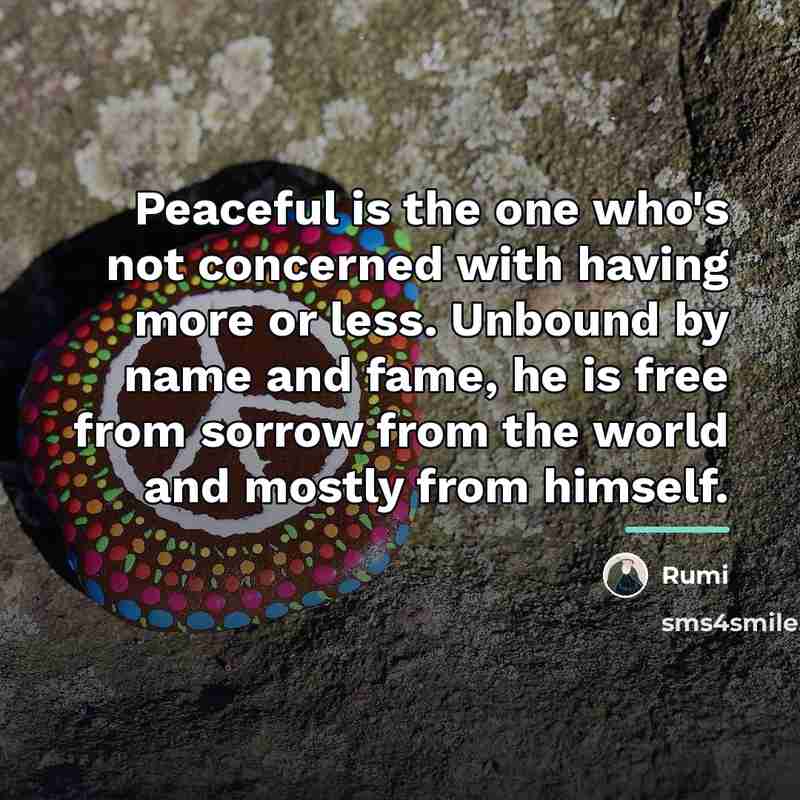 “Peaceful is the one who's not concerned with having more…” quote by Rumi