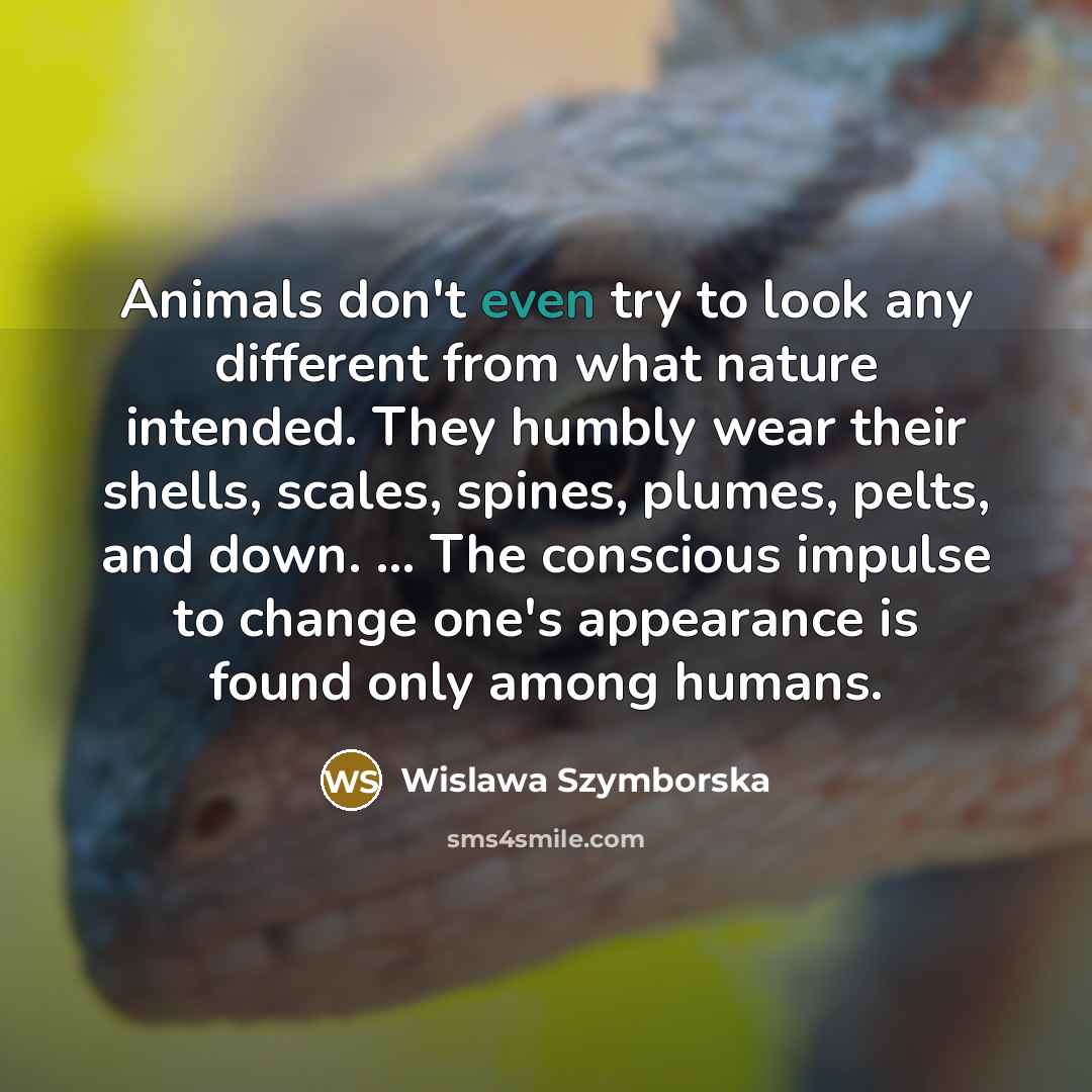 “Animals don't even try to look any different from what…” quote by Wislawa Szymborska