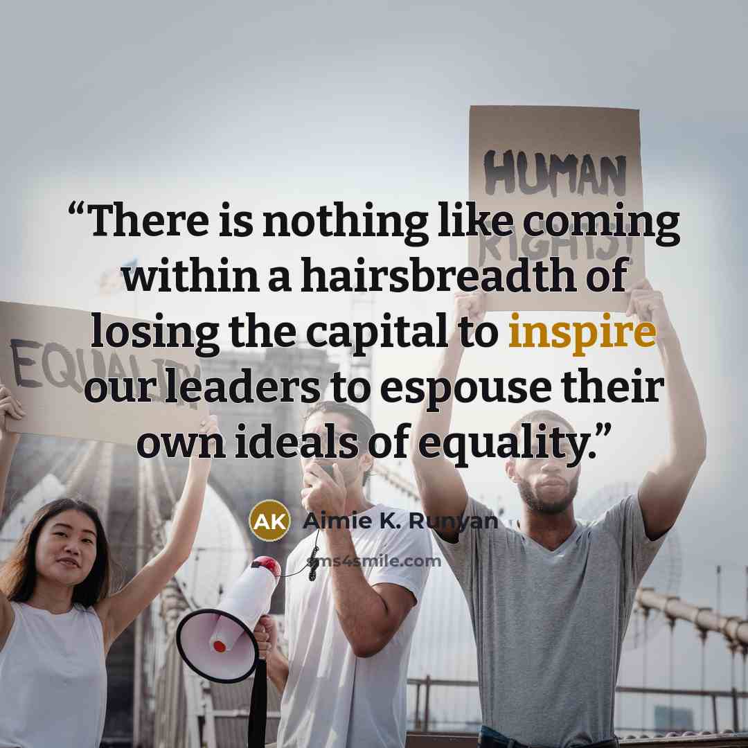 “There is nothing like coming within a hairsbreadth of losing the capital to inspire our leaders to espouse their own ideals of equality.” quote by Aimie K. Runyan