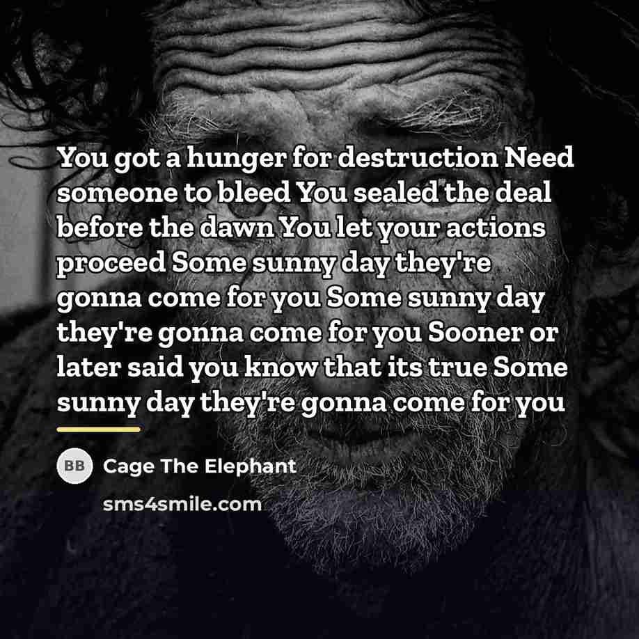 “You got a hunger for destruction Need someone to bleed…” quote by Cage The Elephant