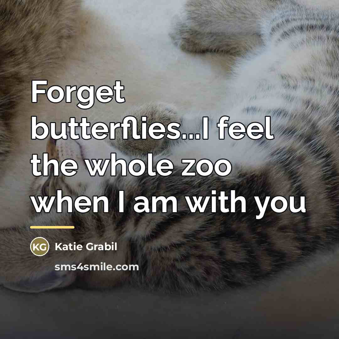 “Forget butterflies...I feel the whole zoo when I am with…” quote by Katie Grabil