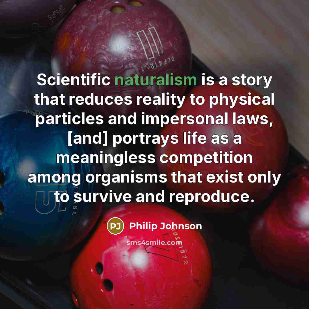 “Scientific naturalism is a story that reduces reality to physical…” quote by Philip Johnson