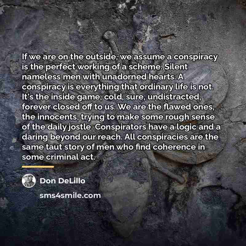 “If we are on the outside, we assume a conspiracy…” quote by Don DeLillo