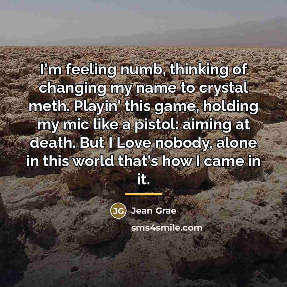 “I'm feeling numb, thinking of changing my name to crystal…” quote by Jean Grae