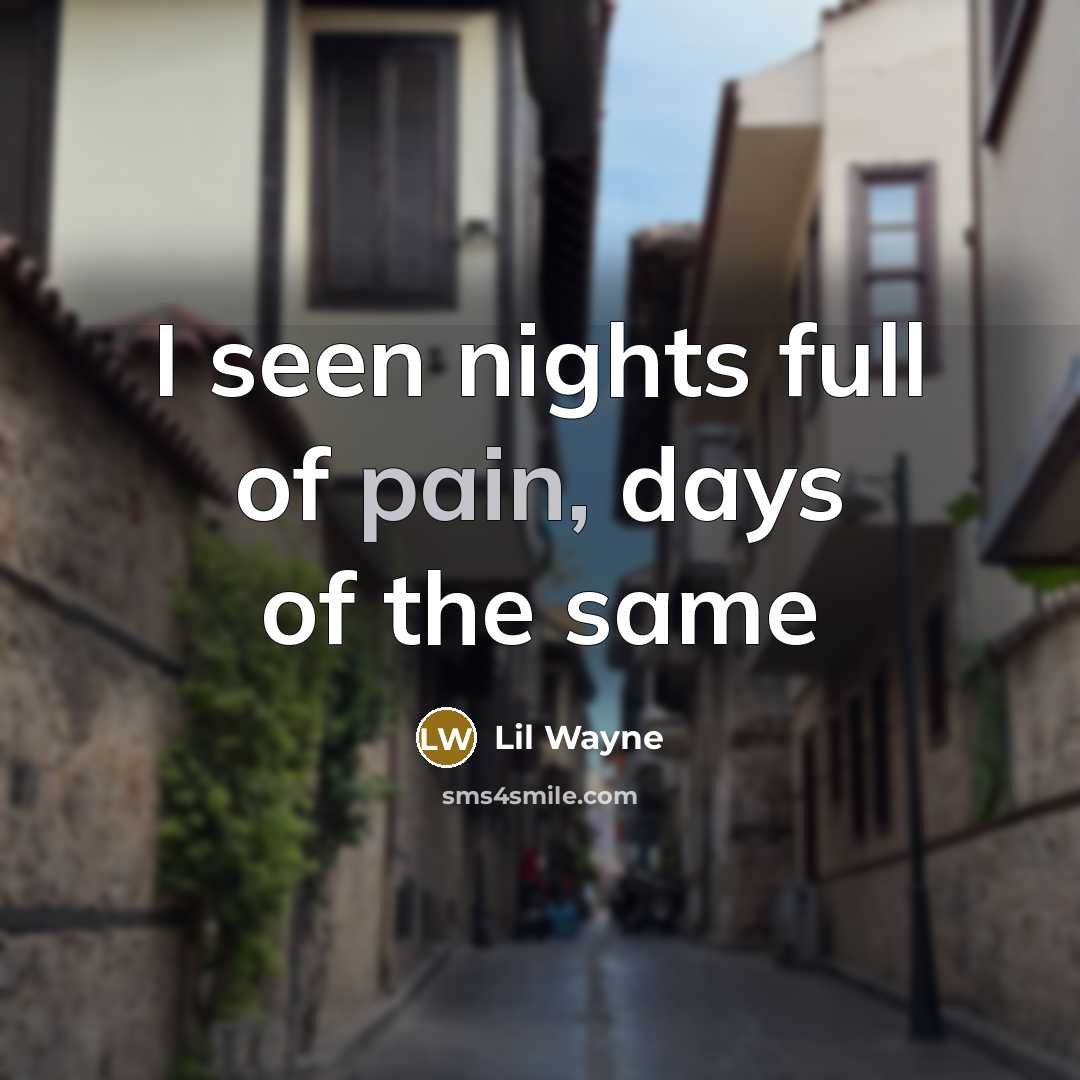 “I seen nights full of pain, days of the same” quote by Lil Wayne