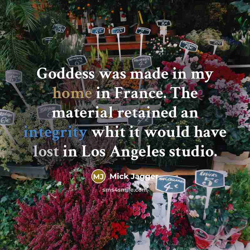 “Goddess was made in my home in France. The material…” quote by Mick Jagger