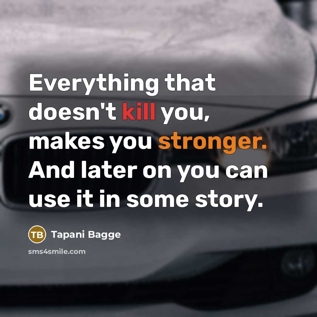 “Everything that doesn't kill you, makes you stronger. And later on you can use it in some story.” quote by Tapani Bagge