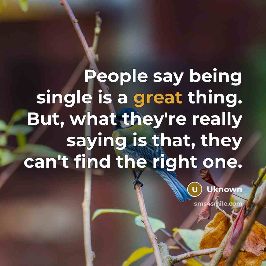 “People say being single is a great thing. But, what they're really saying is that, they can't find the right one.” quote by Uknown