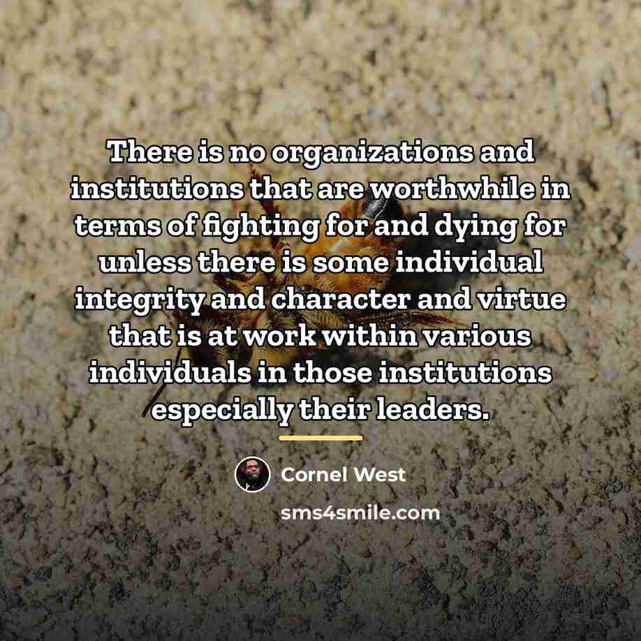 “There is no organizations and institutions that are worthwhile in…” quote by Cornel West