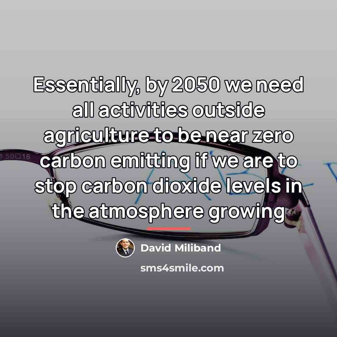 “Essentially, by 2050 we need all activities outside agriculture to…” quote by David Miliband
