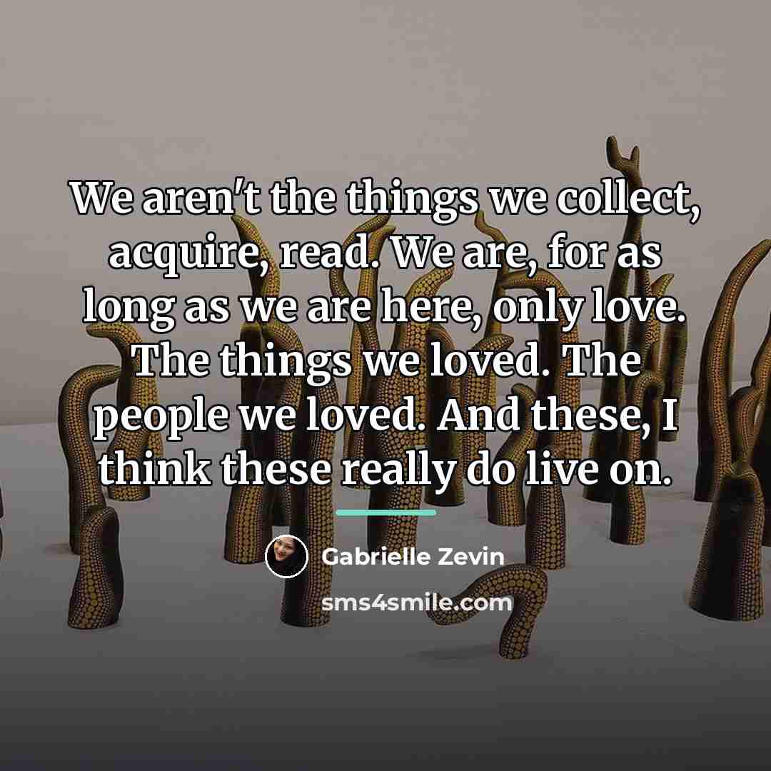 “We aren't the things we collect, acquire, read. We are,…” quote by Gabrielle Zevin