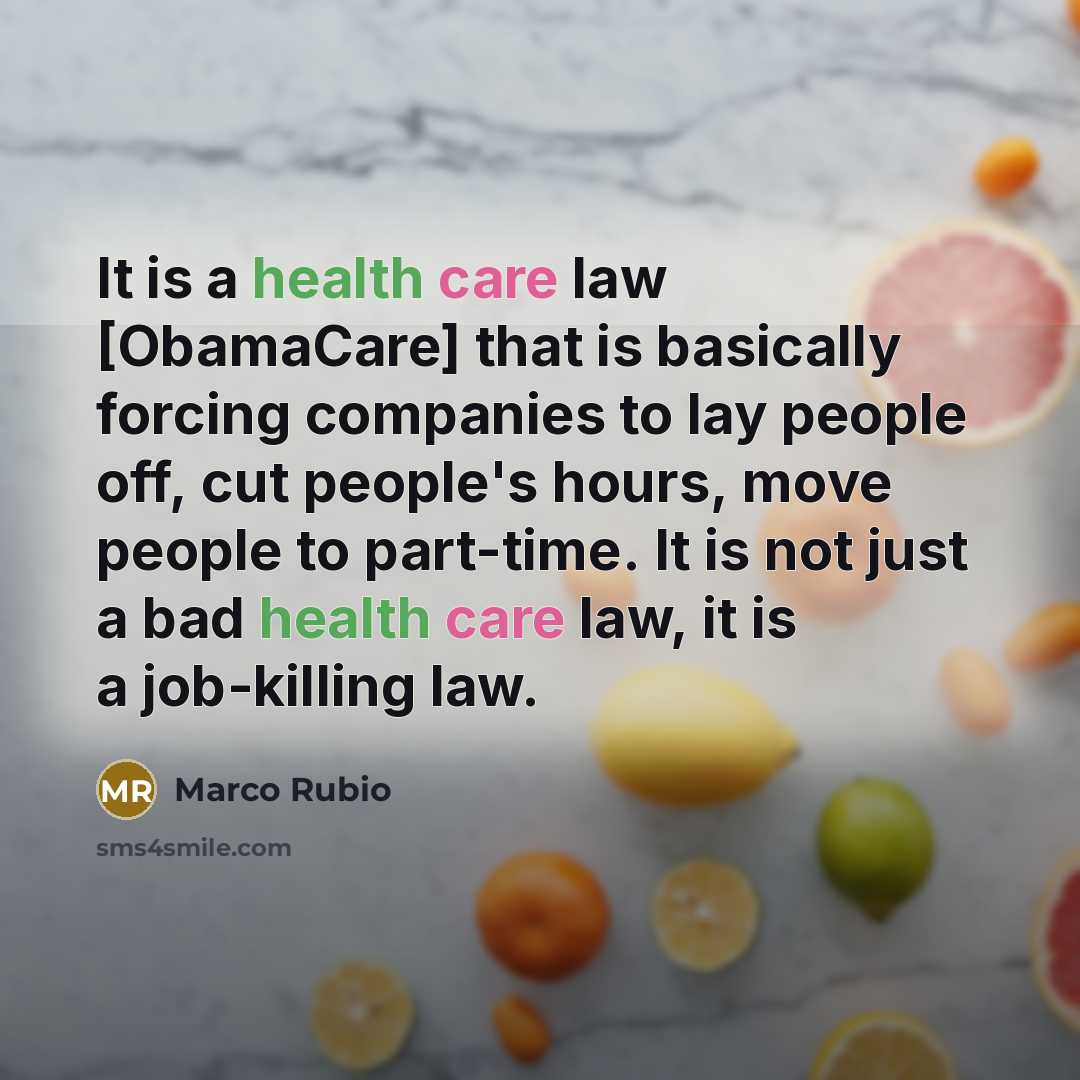 “It is a health care law [ObamaCare] that is basically…” quote by Marco Rubio
