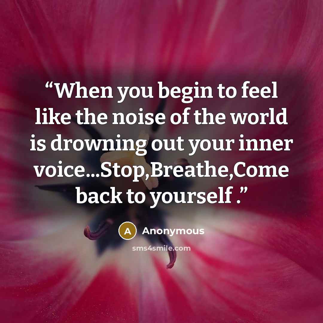 “When you begin to feel like the noise of the world is drowning out your inner voice...Stop,Breathe,Come back to yourself .” quote by Anonymous