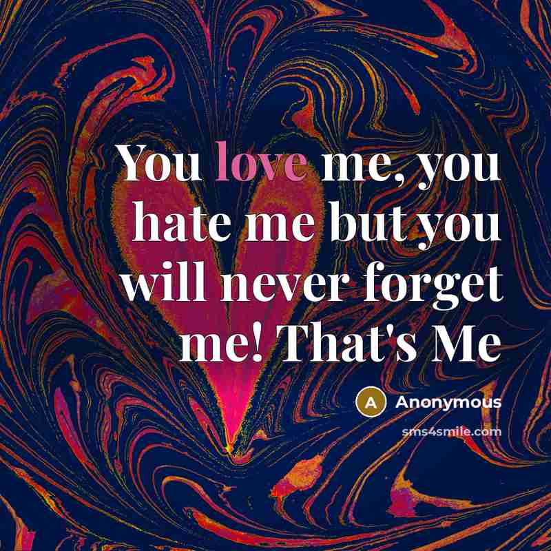 “You love me, you hate me but you will never…” quote by Anonymous