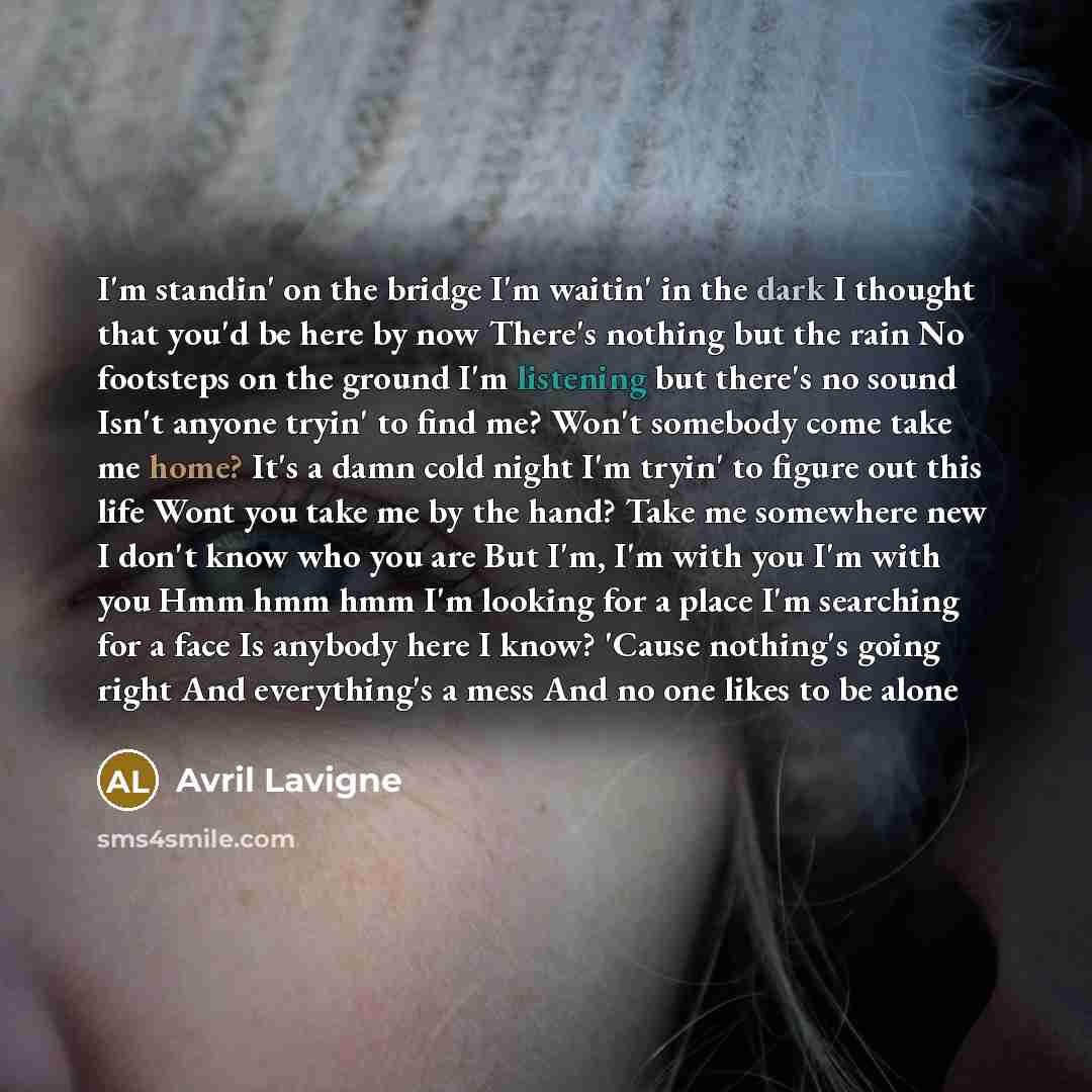 “I'm standin' on the bridge I'm waitin' in the dark…” quote by Avril Lavigne