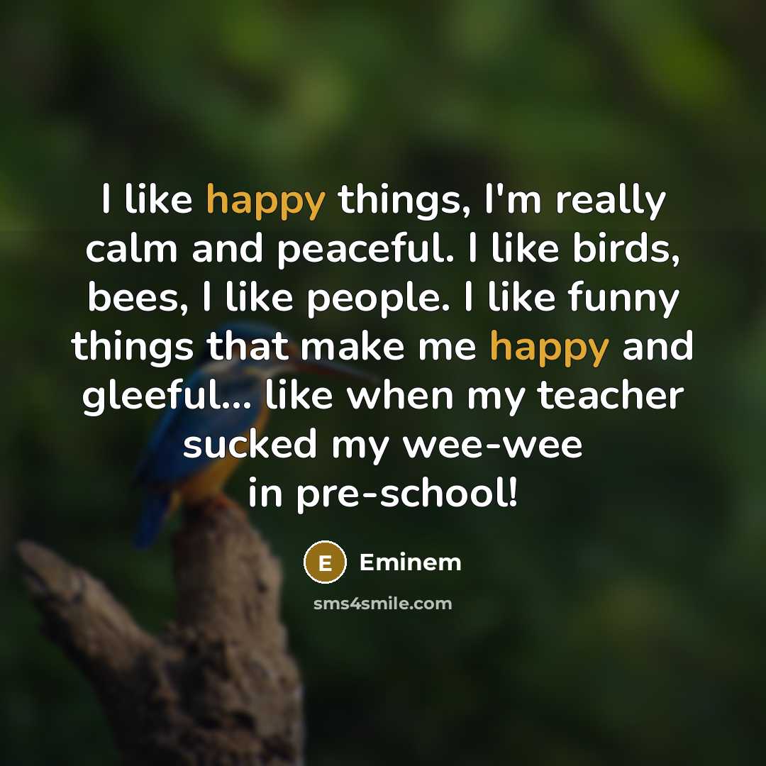 “I like happy things, I'm really calm and peaceful. I…” quote by Eminem