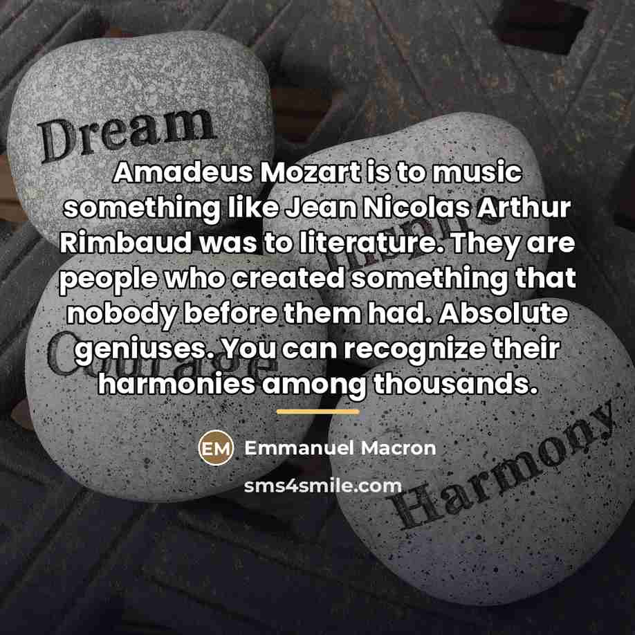 “Amadeus Mozart is to music something like Jean Nicolas Arthur…” quote by Emmanuel Macron