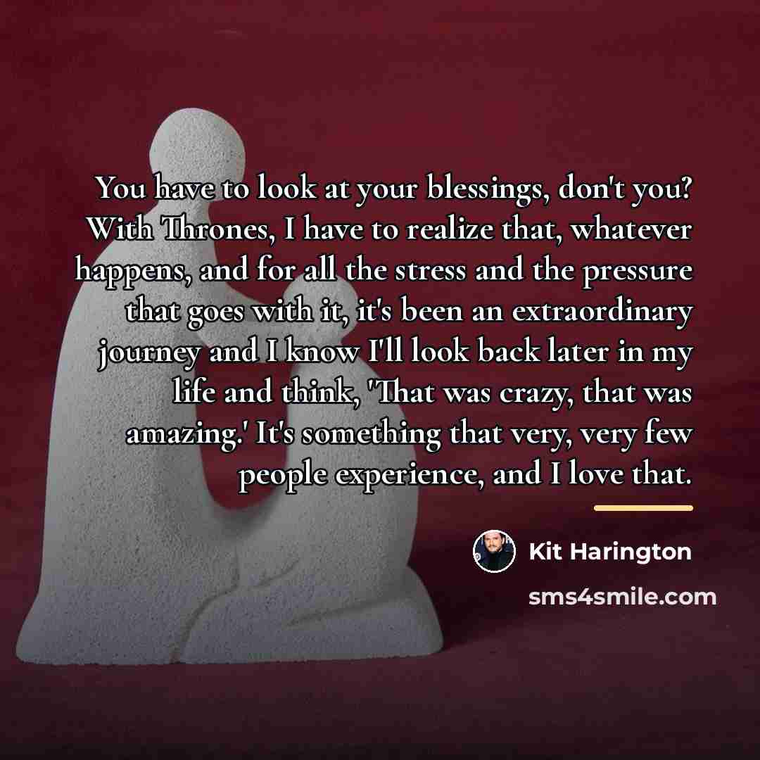 “You have to look at your blessings, don't you? With…” quote by Kit Harington