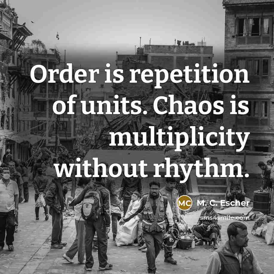 “Order is repetition of units. Chaos is multiplicity without rhythm.…” quote by M. C. Escher