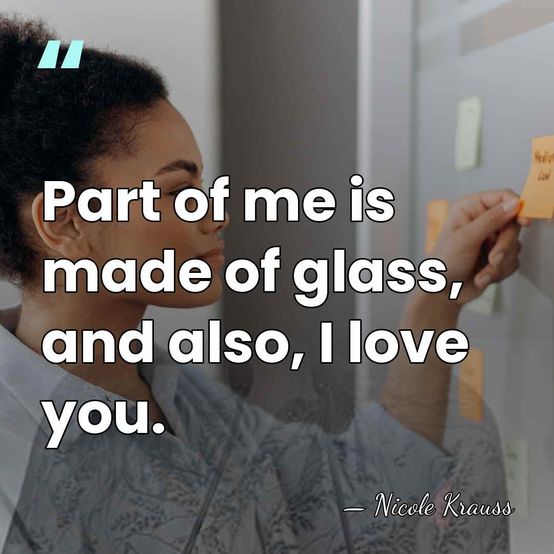 Part of me is made of glass, and also, I love you. - Nicole Krauss