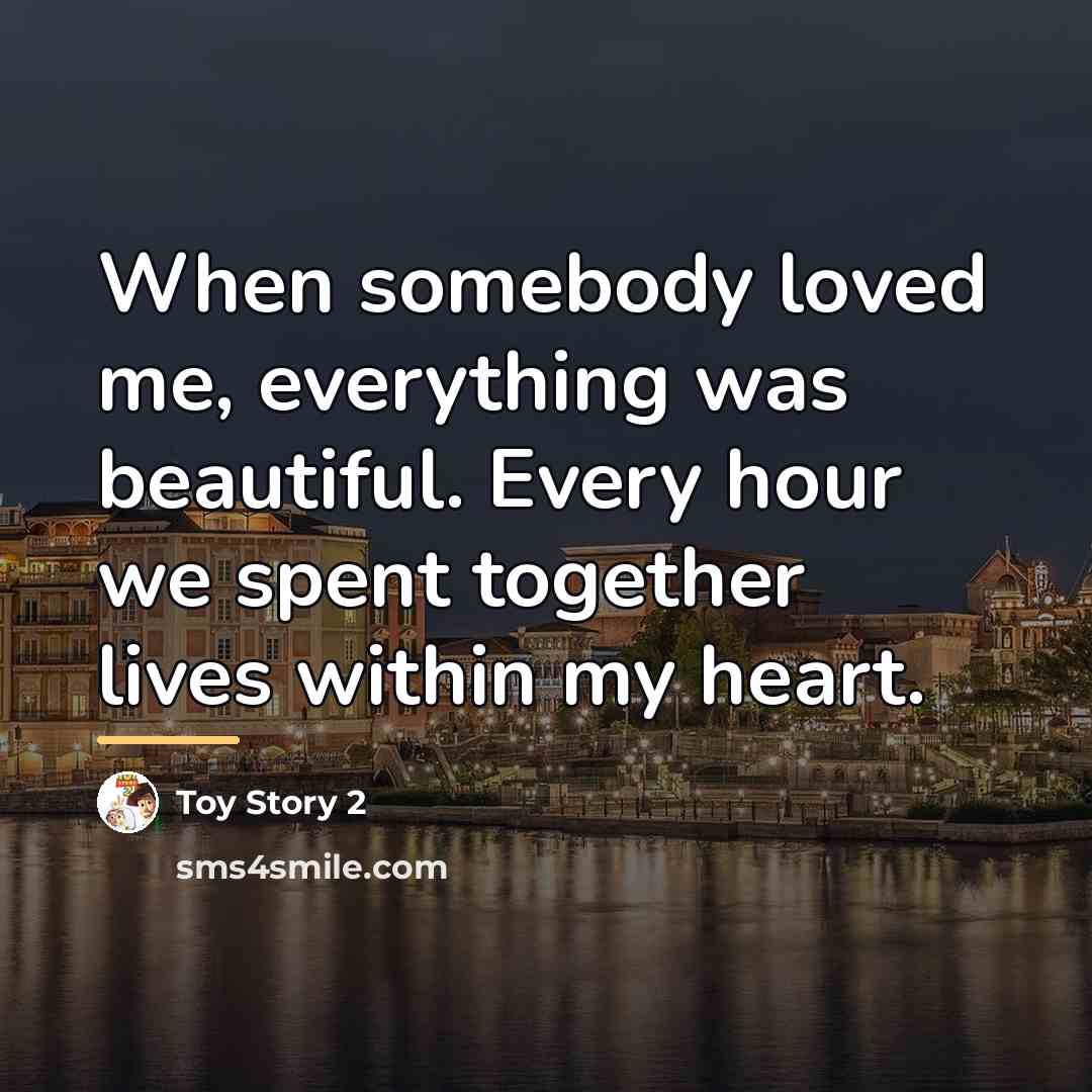 “When somebody loved me, everything was beautiful. Every hour we…” quote by Toy Story 2