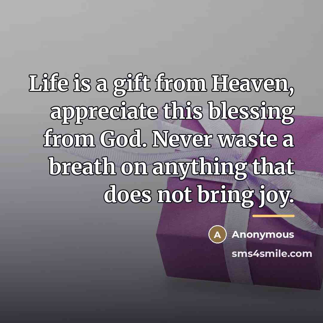 “Life is a gift from Heaven, appreciate this blessing from…” quote by Anonymous