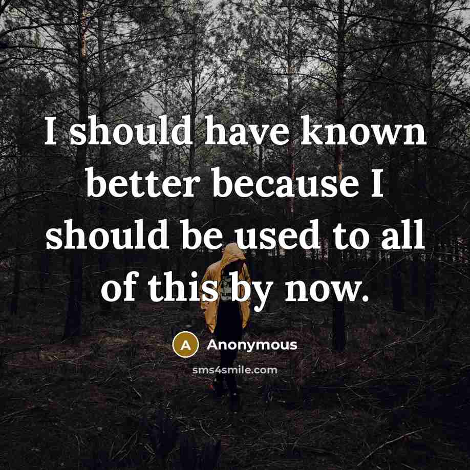 “I should have known better because I should be used to all of this by now.” quote by Anonymous