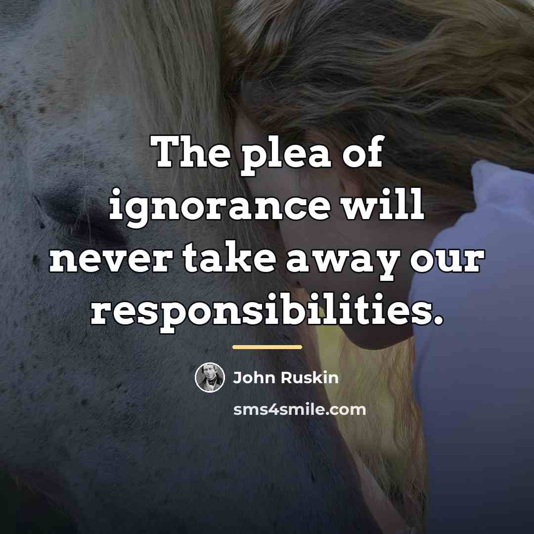 “The plea of ignorance will never take away our responsibilities.…” quote by John Ruskin