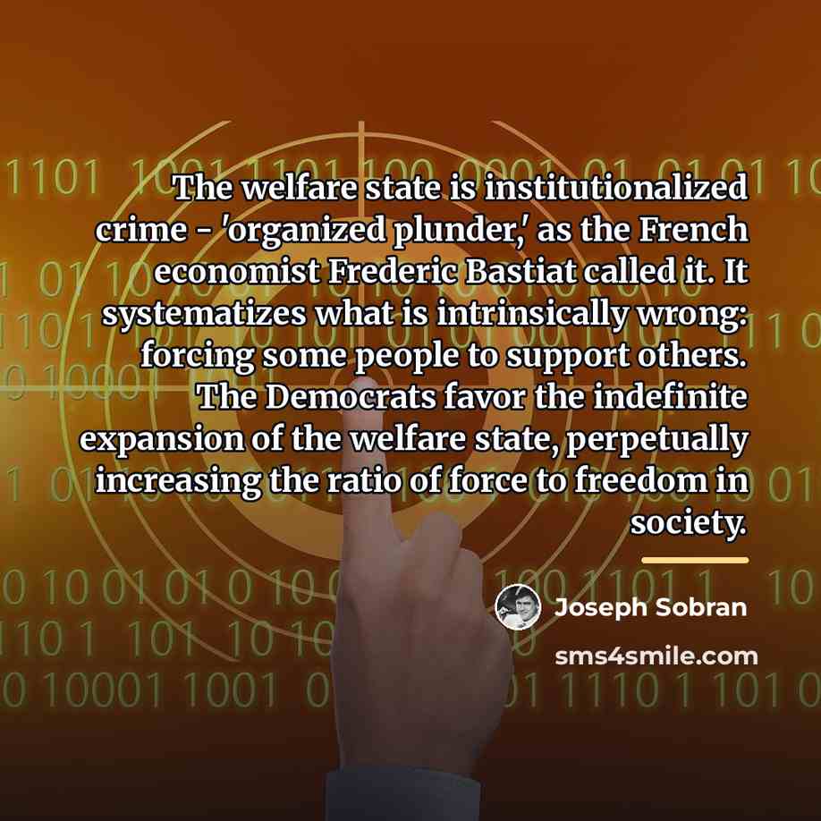 “The welfare state is institutionalized crime - 'organized plunder,' as…” quote by Joseph Sobran
