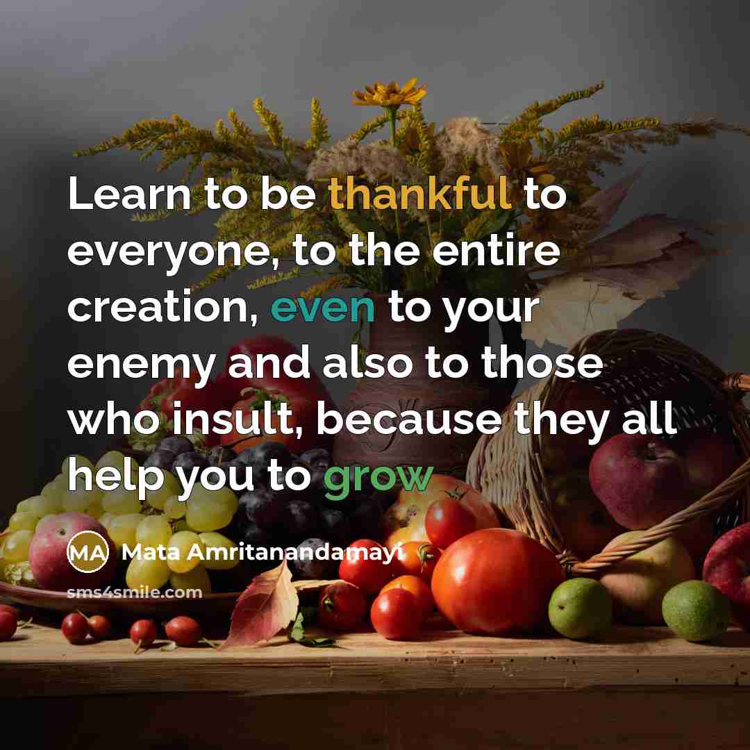 “Learn to be thankful to everyone, to the entire creation,…” quote by Mata Amritanandamayi