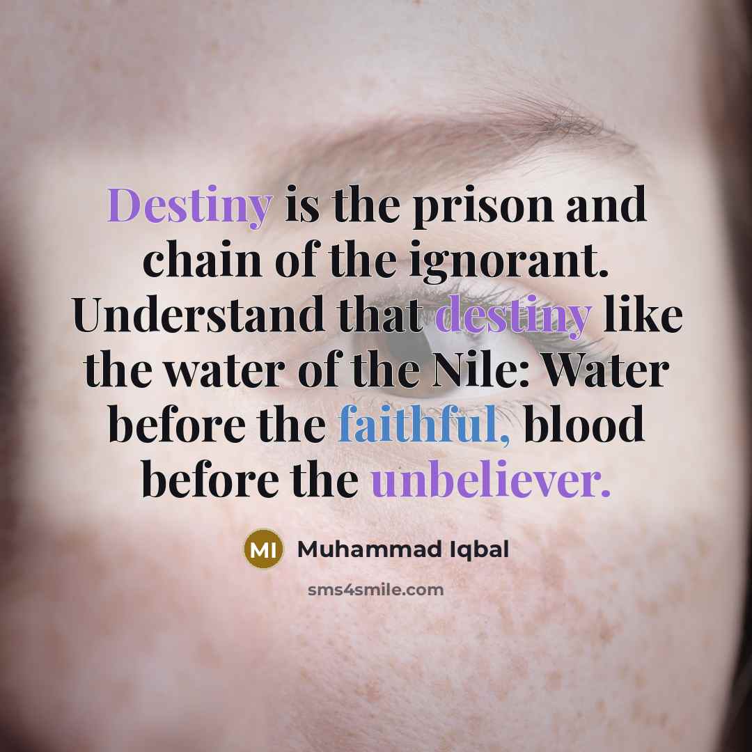 “Destiny is the prison and chain of the ignorant. Understand…” quote by Muhammad Iqbal