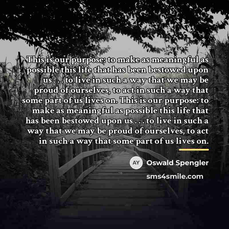 “This is our purpose: to make as meaningful as possible…” quote by Oswald Spengler