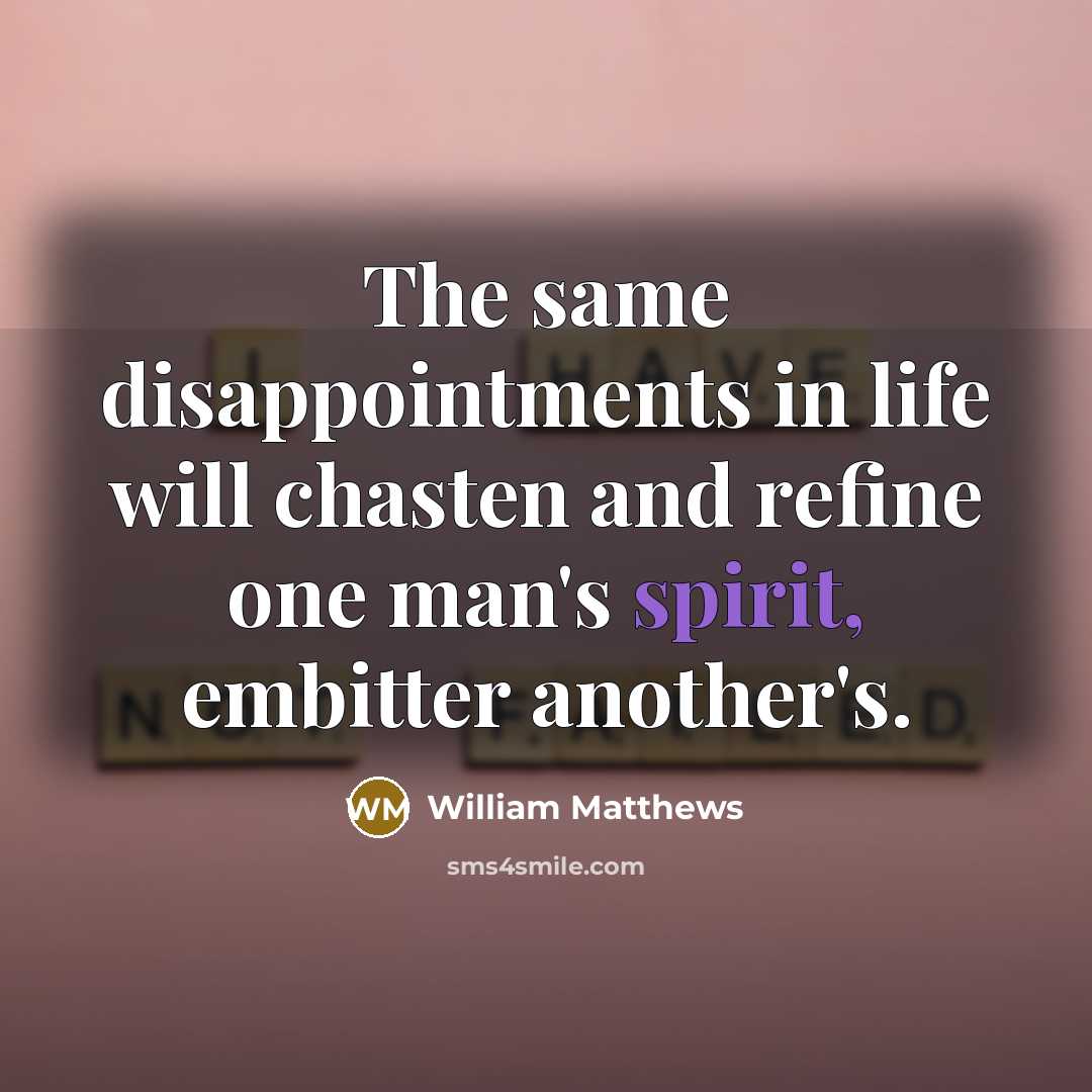 “The same disappointments in life will chasten and refine one…” quote by William Matthews