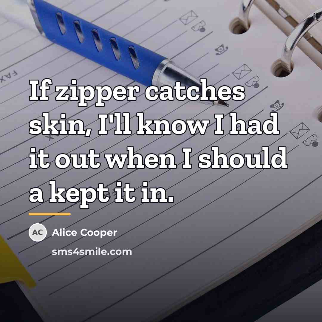 “If zipper catches skin, I'll know I had it out…” quote by Alice Cooper
