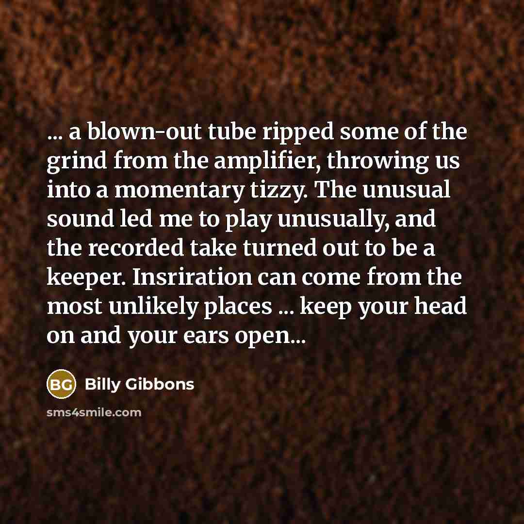 “... a blown-out tube ripped some of the grind from…” quote by Billy Gibbons