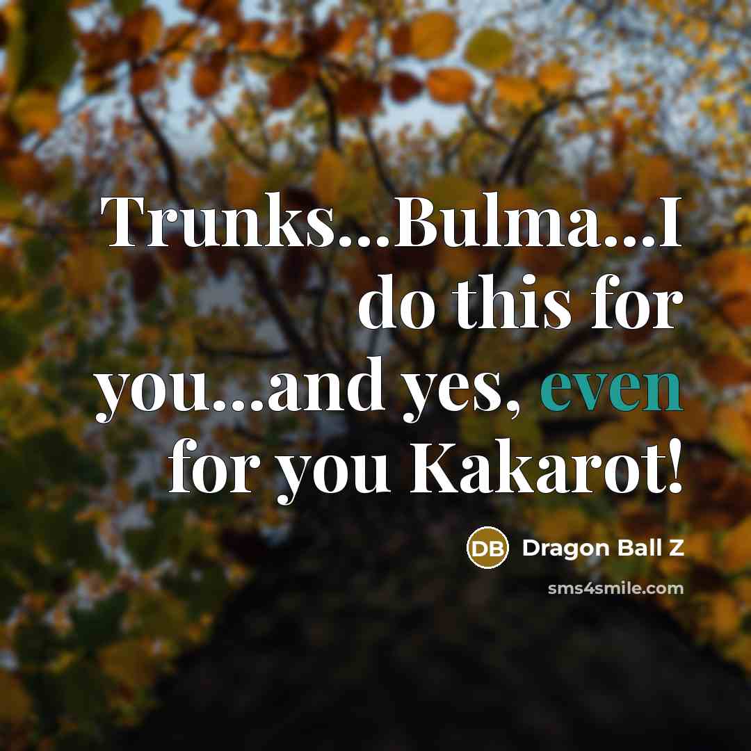 “Trunks...Bulma...I do this for you...and yes, even for you Kakarot!” quote by Dragon Ball Z