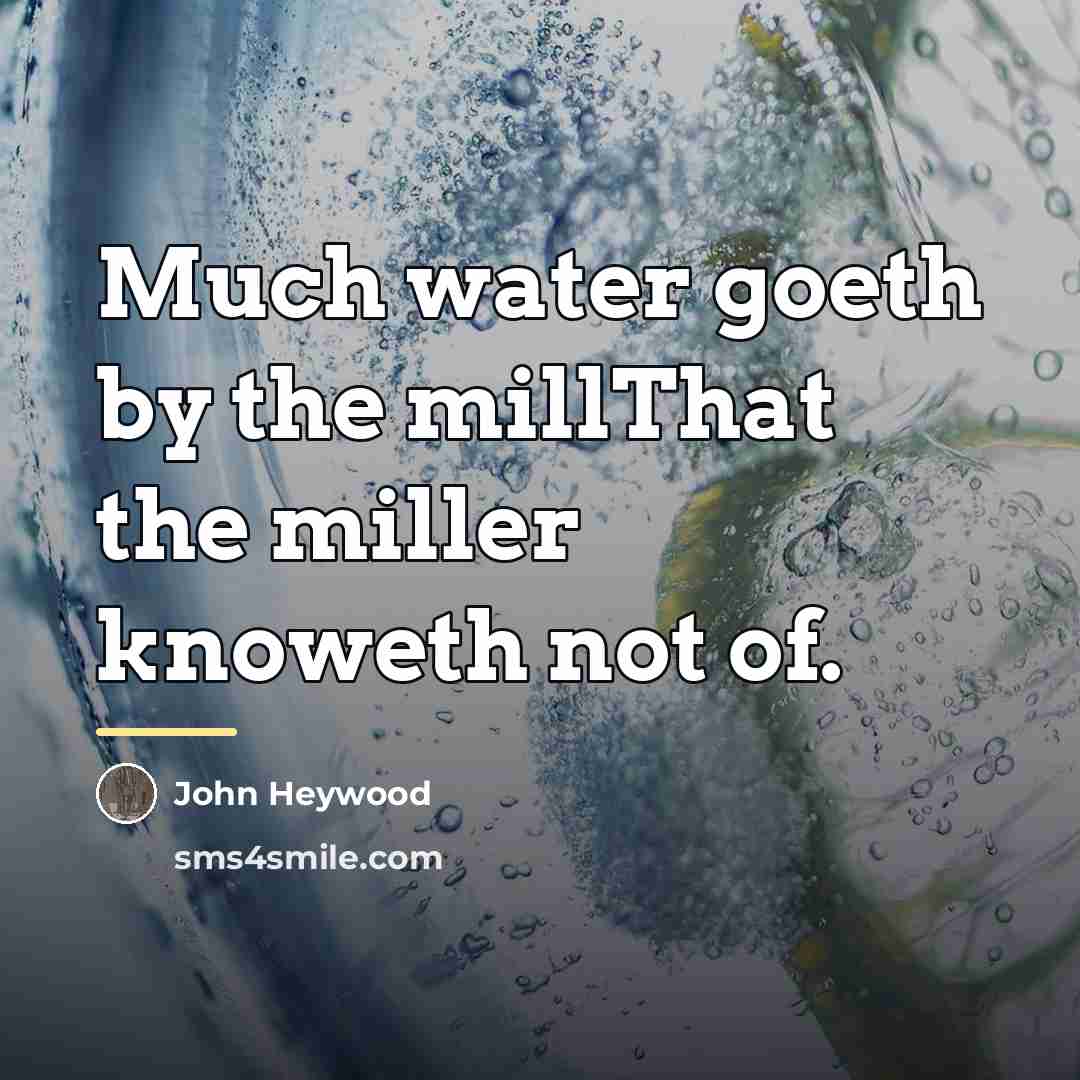 “Much water goeth by the millThat the miller knoweth not…” quote by John Heywood