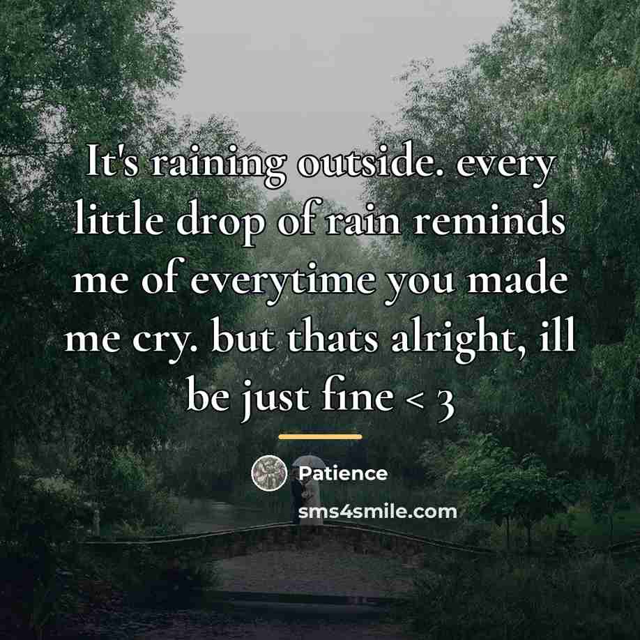 “It's raining outside. every little drop of rain reminds me…” quote by Patience