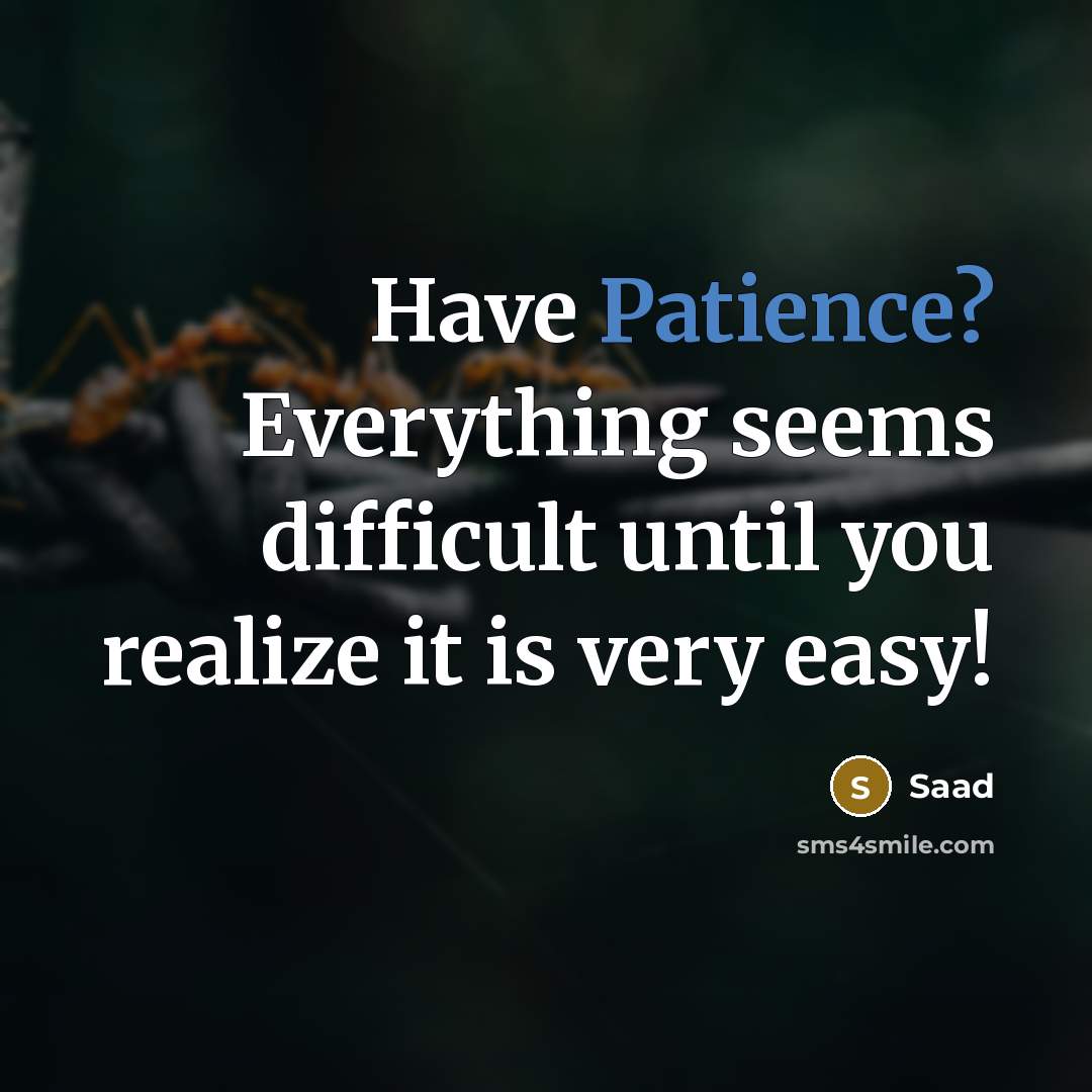 “Have Patience? Everything seems difficult until you realize it is very easy!” quote by Saad