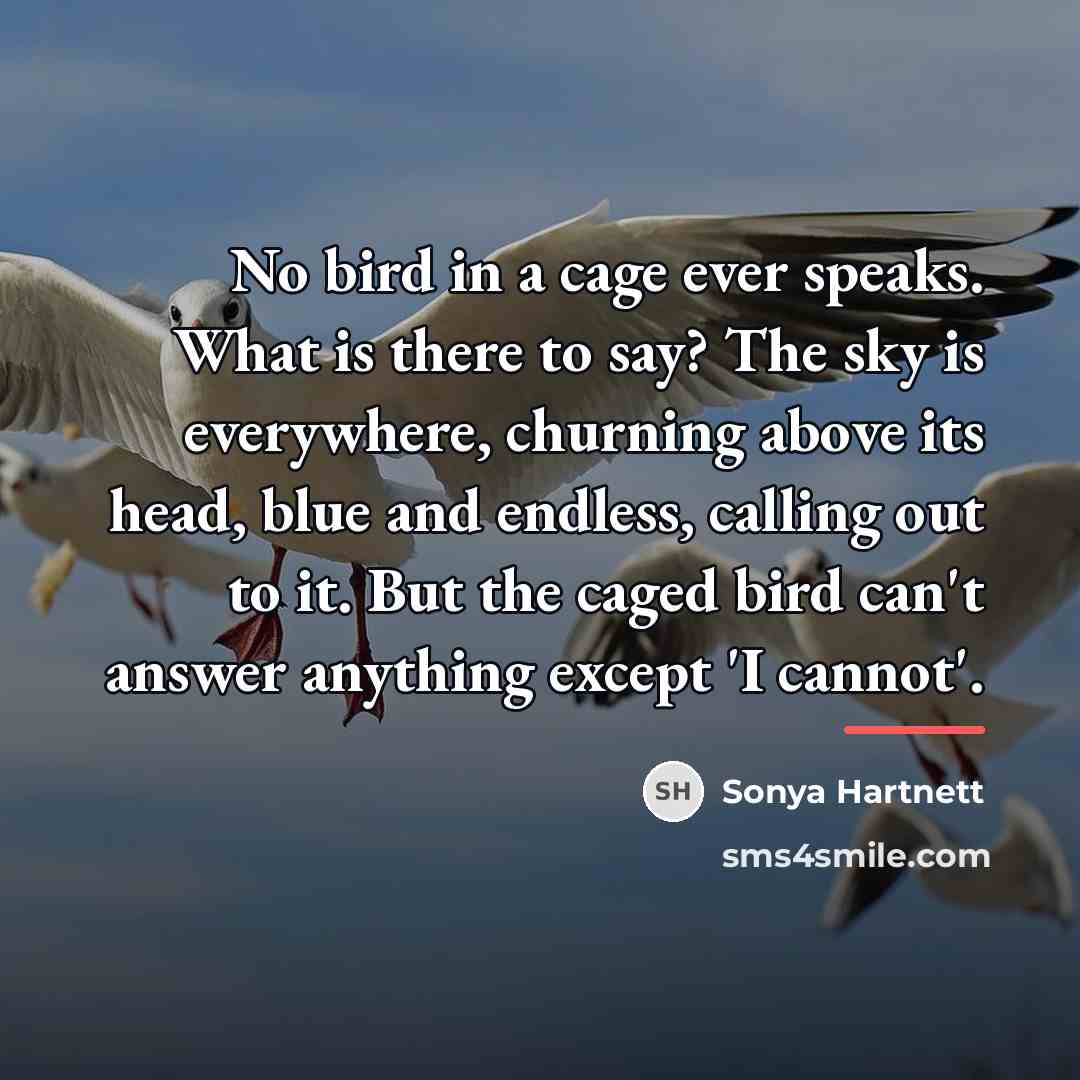 “No bird in a cage ever speaks. What is there…” quote by Sonya Hartnett