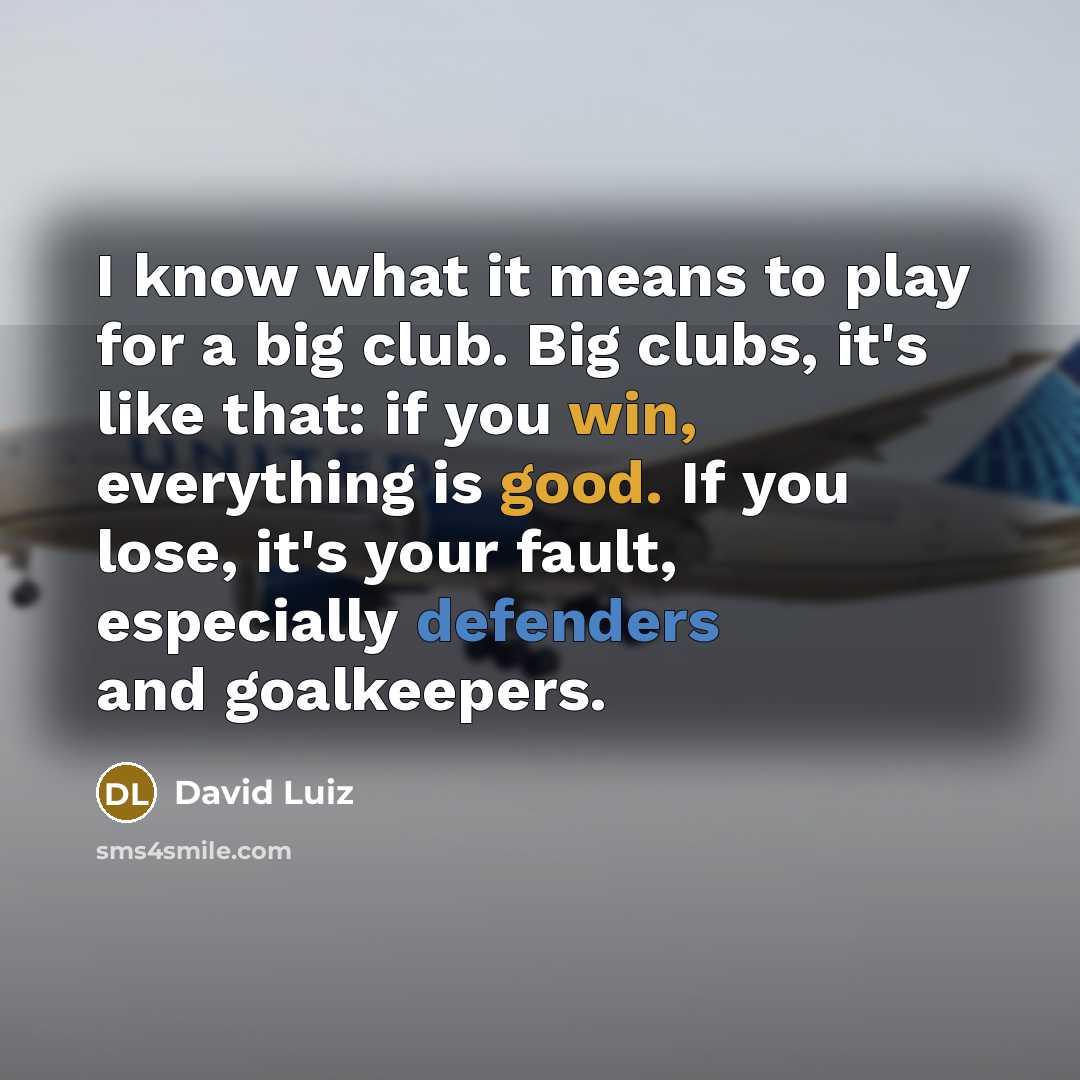 “I know what it means to play for a big club. Big clubs, it's like that: if you win, everything is good. If you lose, it's your fault, especially defenders and goalkeepers.” quote by David Luiz